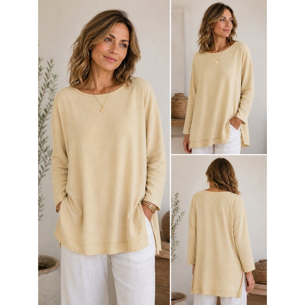Silk Club 100% Silk Tunic Top L Banana Yellow Oversized Lagenlook Minimalist
